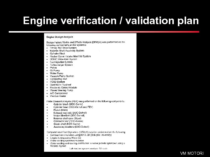 Engine verification / validation plan VM MOTORI 