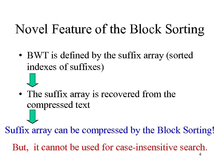 Novel Feature of the Block Sorting • BWT is defined by the suffix array