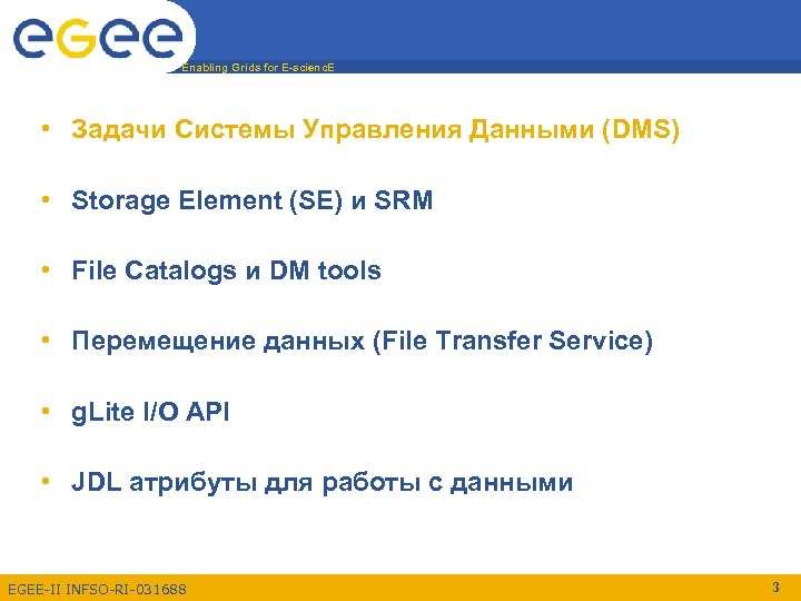 Enabling Grids for E-scienc. E • Задачи Системы Управления Данными (DMS) • Storage Element