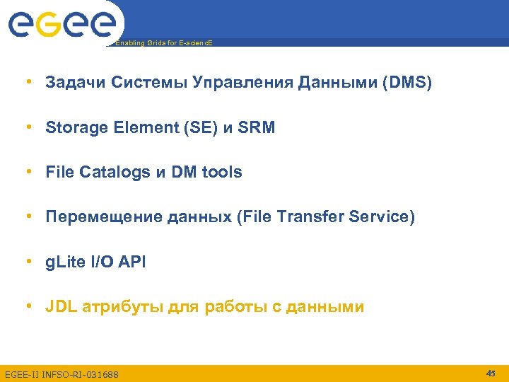 Enabling Grids for E-scienc. E • Задачи Системы Управления Данными (DMS) • Storage Element