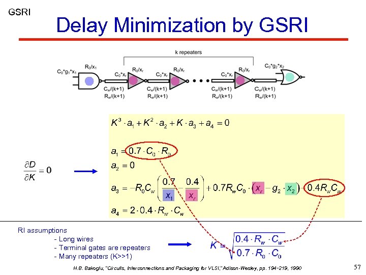 GSRI Delay Minimization by GSRI RI assumptions - Long wires - Terminal gates are