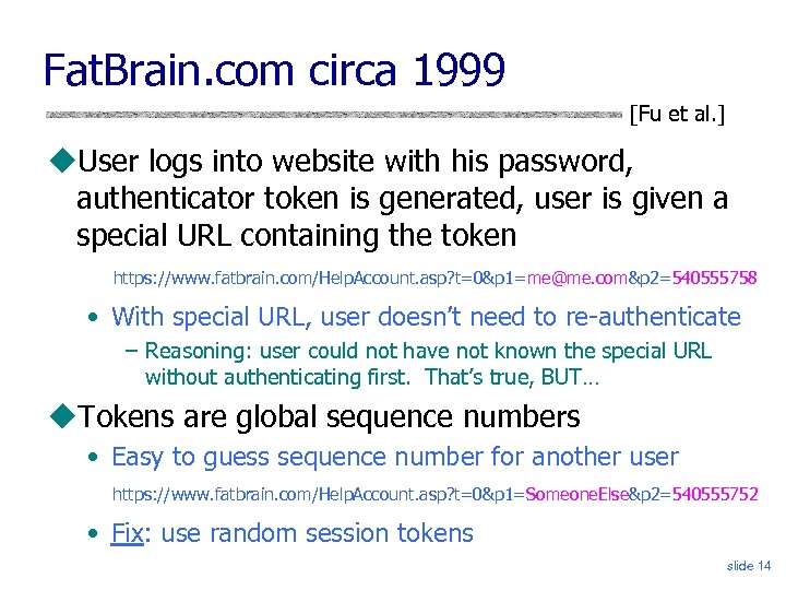 Fat. Brain. com circa 1999 [Fu et al. ] User logs into website with