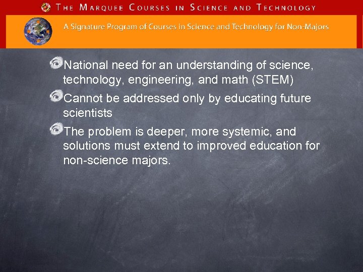 National need for an understanding of science, technology, engineering, and math (STEM) Cannot be
