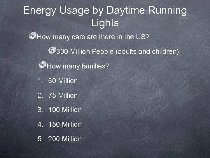 Energy Usage by Daytime Running Lights How many cars are there in the US?