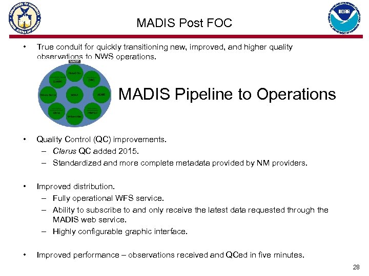 MADIS Post FOC • True conduit for quickly transitioning new, improved, and higher quality
