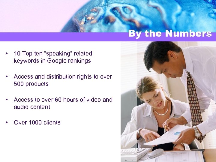 By the Numbers • 10 Top ten “speaking” related keywords in Google rankings •