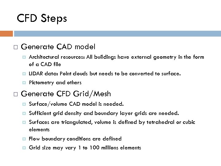 CFD Steps ¨ Generate CAD model ¤ ¤ ¤ ¨ Architectural resources: All buildings