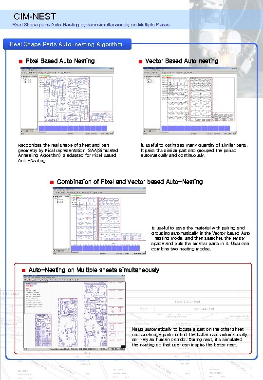 CIM-NEST Real Shape parts Auto-Nesting system simultaneously on Multiple Plates Real Shape Parts Auto-nesting