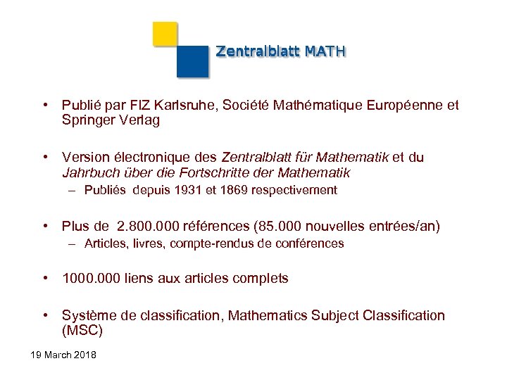  • Publié par FIZ Karlsruhe, Société Mathématique Européenne et Springer Verlag • Version