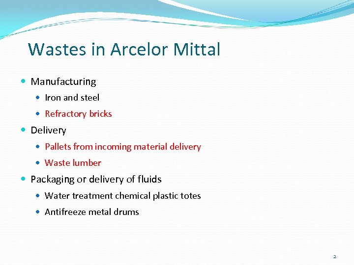 Wastes in Arcelor Mittal Manufacturing Iron and steel Refractory bricks Delivery Pallets from incoming