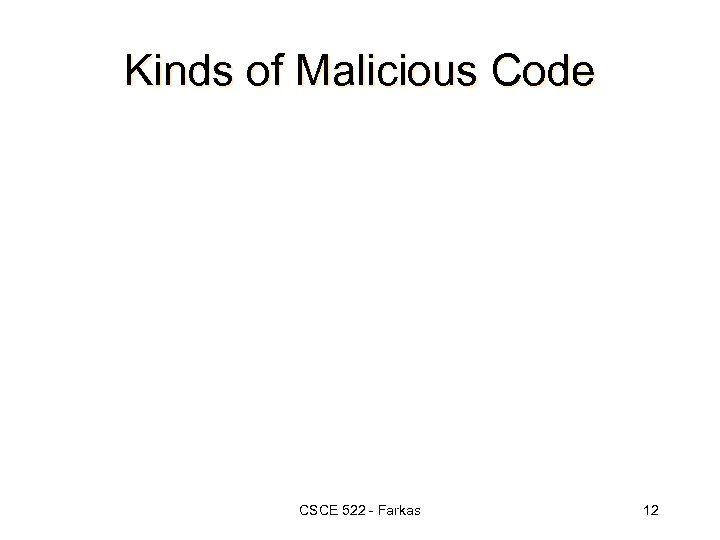 Kinds of Malicious Code CSCE 522 - Farkas 12 