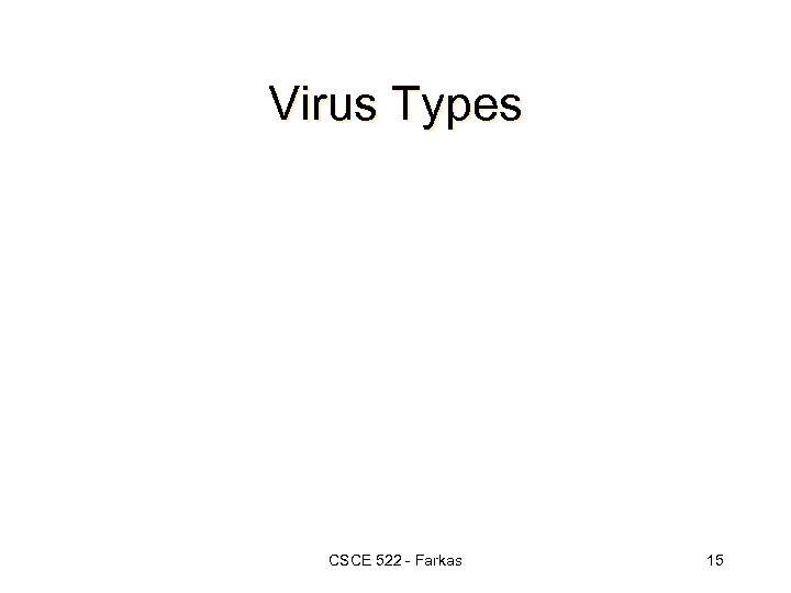 Virus Types CSCE 522 - Farkas 15 