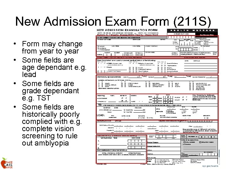 New Admission Exam Form (211 S) • Form may change from year to year