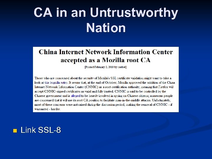 CA in an Untrustworthy Nation n Link SSL-8 