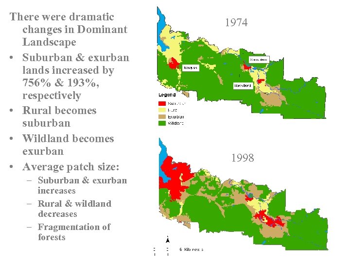 There were dramatic changes in Dominant Landscape • Suburban & exurban lands increased by