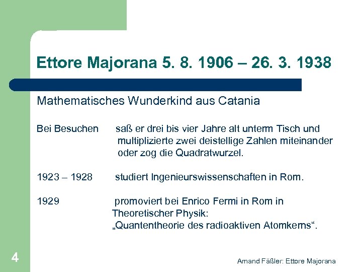 Ettore Majorana 5. 8. 1906 – 26. 3. 1938 Mathematisches Wunderkind aus Catania Bei