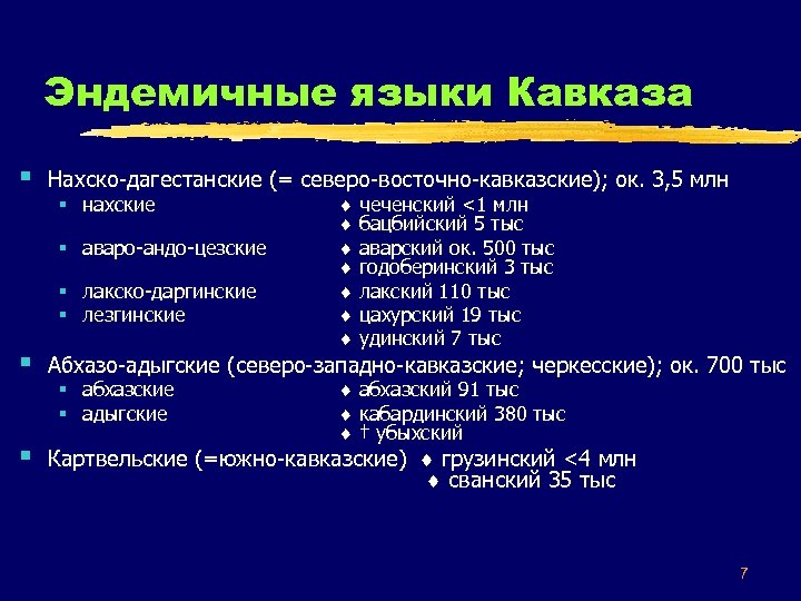 Языковая группа северного кавказа таблица