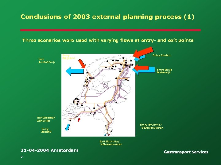 Conclusions of 2003 external planning process (1) Three scenarios were used with varying flows