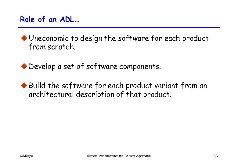 Role of an ADL… u Uneconomic to design the software for each product from