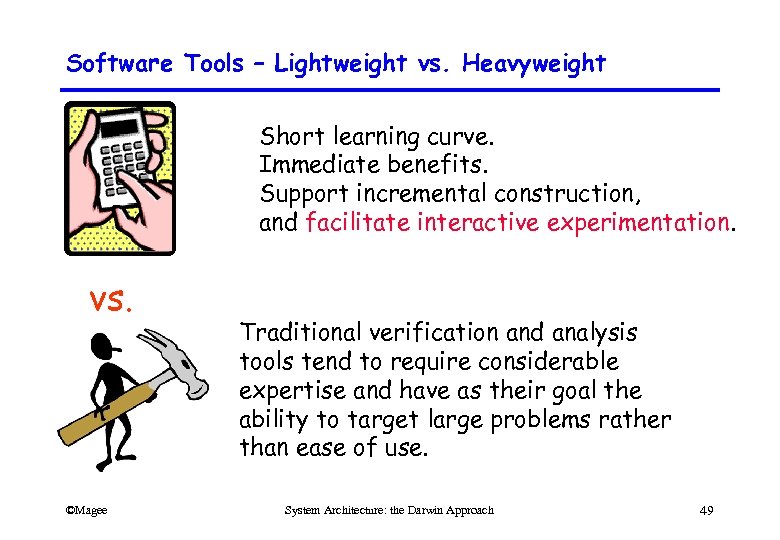 Software Tools – Lightweight vs. Heavyweight Short learning curve. Immediate benefits. Support incremental construction,