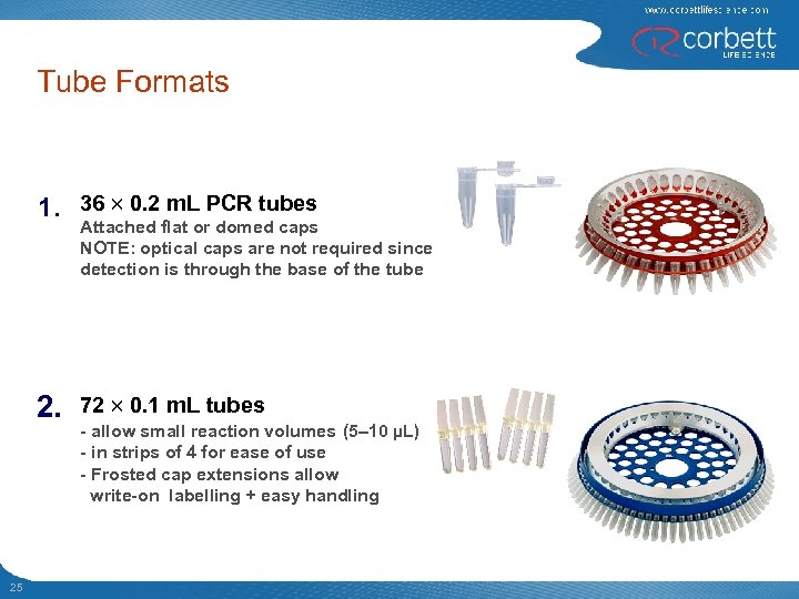 Tube Formats 1. 36 0. 2 m. L PCR tubes Attached flat or domed