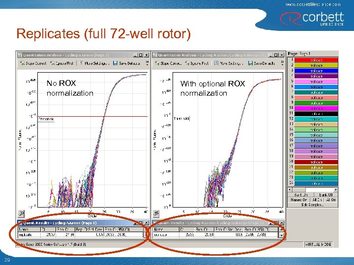 Replicates (full 72 -well rotor) No ROX normalization 29 With optional ROX normalization 