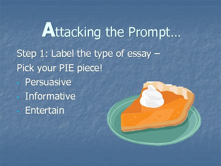 Attacking the Prompt… Step 1: Label the type of essay – Pick your PIE