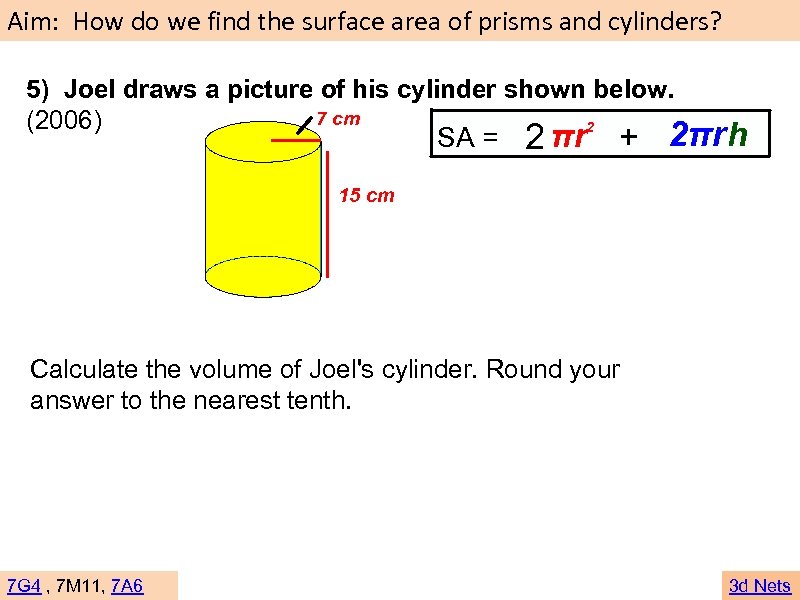 Aim: How do we find the surface area of prisms and cylinders? 5) Joel