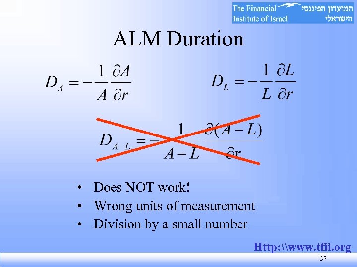 ALM Duration • Does NOT work! • Wrong units of measurement • Division by