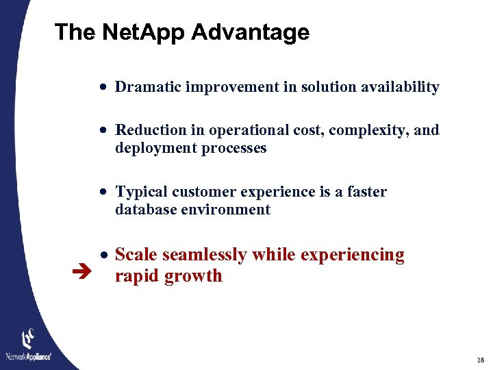 The Net. App Advantage · Dramatic improvement in solution availability · Reduction in operational