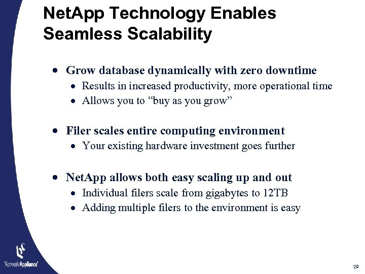 Net. App Technology Enables Seamless Scalability · Grow database dynamically with zero downtime ·