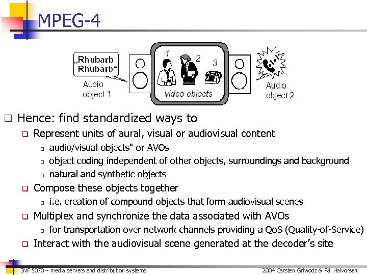 MPEG-4 q Hence: find standardized ways to q Represent units of aural, visual or