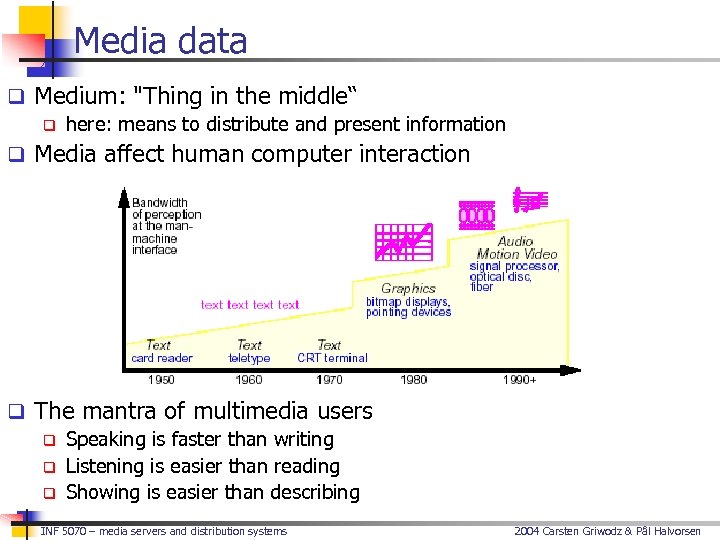 Media data q Medium: "Thing in the middle“ q here: means to distribute and