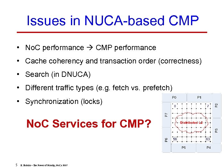 Issues in NUCA-based CMP • No. C performance CMP performance • Cache coherency and