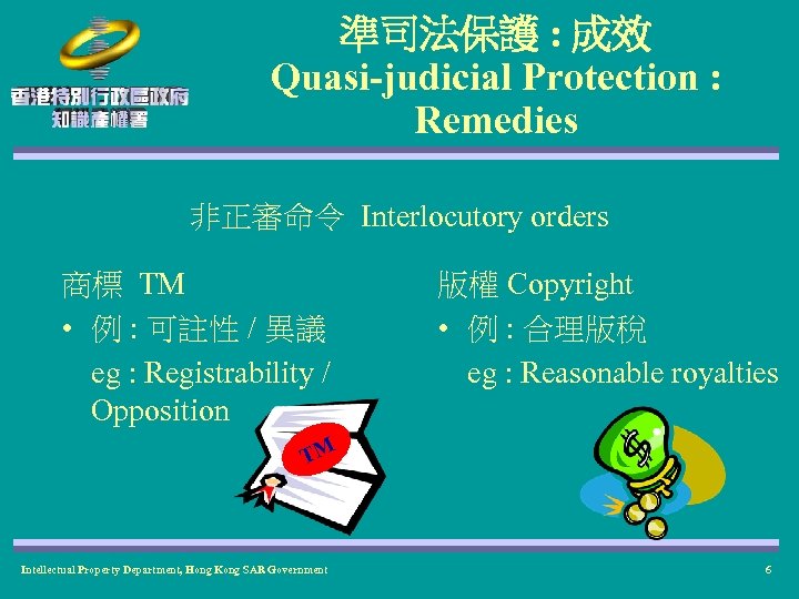 準司法保護 : 成效 Quasi-judicial Protection : Remedies 非正審命令 Interlocutory orders 商標 TM • 例