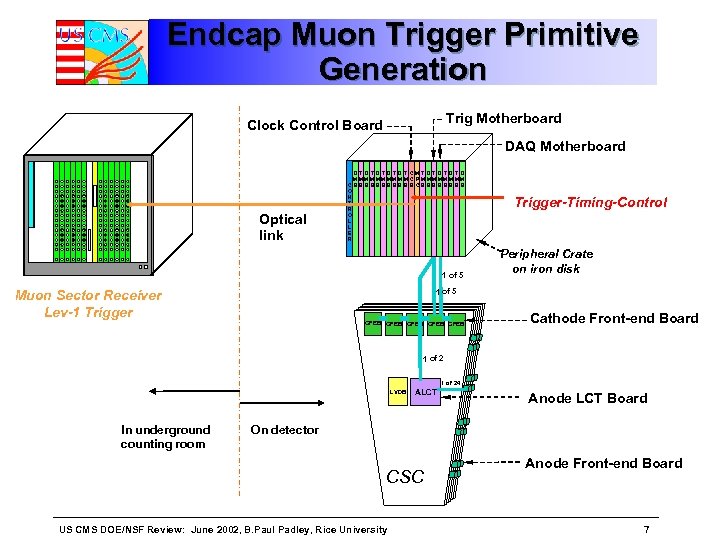 Endcap Muon Trigger Primitive Generation Trig Motherboard Clock Control Board DAQ Motherboard Optical link