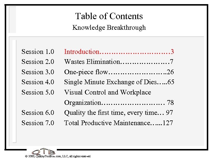 Table of Contents Knowledge Breakthrough Session 1. 0 Session 2. 0 Session 3. 0