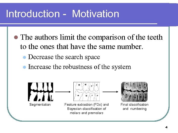 Introduction - Motivation l The authors limit the comparison of the teeth to the