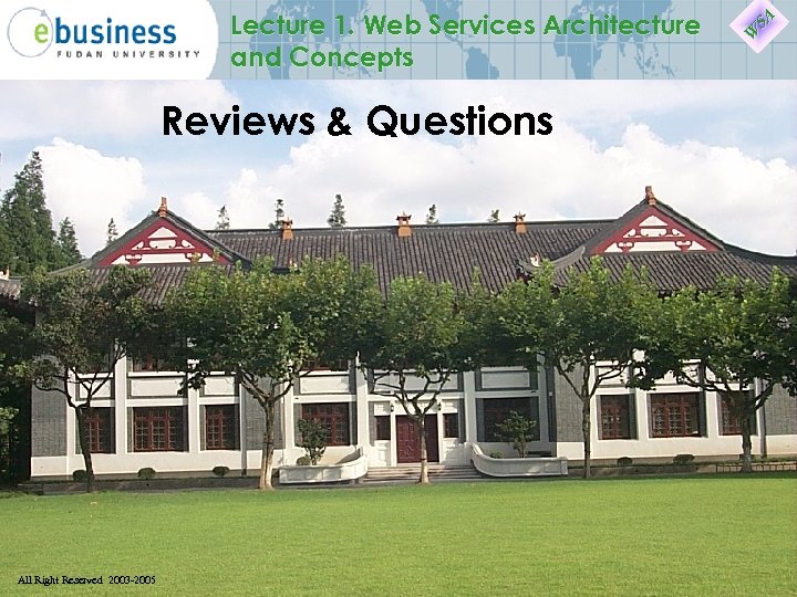 Lecture 1. Web Services Architecture and Concepts Reviews & Questions All Right Reserved 2003