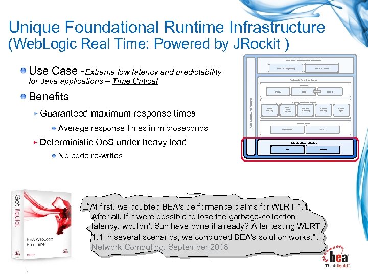 Unique Foundational Runtime Infrastructure (Web. Logic Real Time: Powered by JRockit ) Real Time