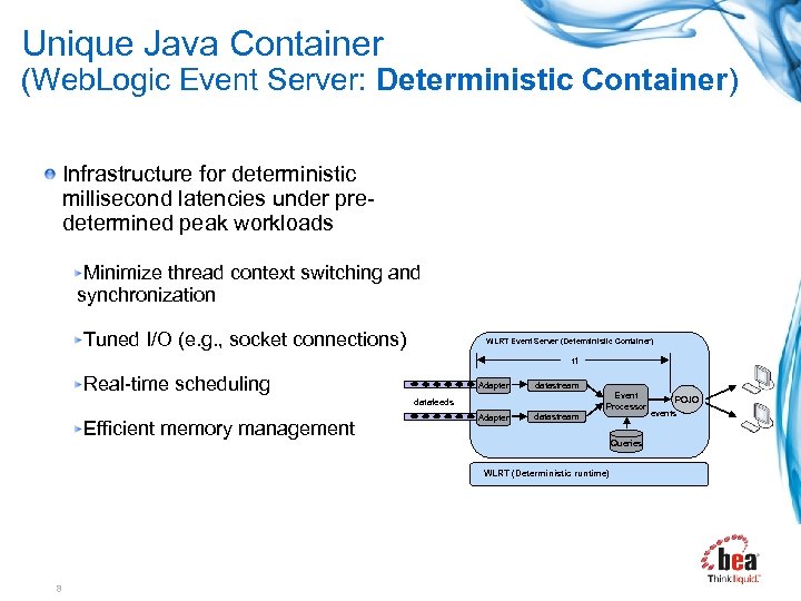 Unique Java Container (Web. Logic Event Server: Deterministic Container) Infrastructure for deterministic millisecond latencies