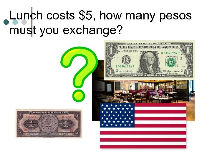 Lunch costs $5, how many pesos must you exchange? 