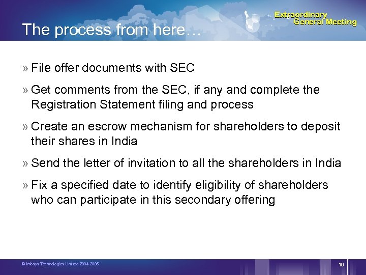 The process from here… Extraordinary General Meeting » File offer documents with SEC »