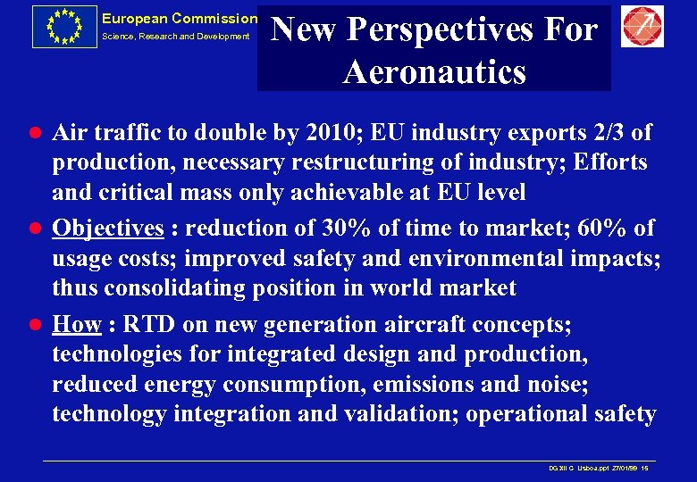 European Commission Science, Research and Development New Perspectives For Aeronautics Air traffic to double