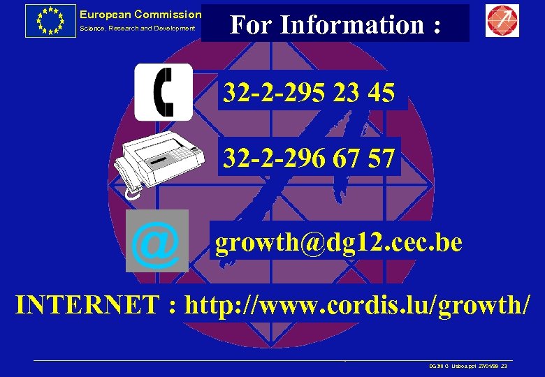 European Commission Science, Research and Development For Information : 32 -2 -295 23 45