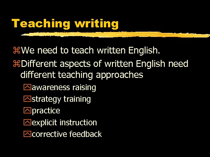Teaching writing z. We need to teach written English. z. Different aspects of written