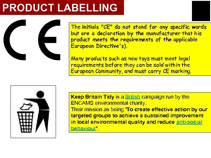 PRODUCT LABELLING The initials 