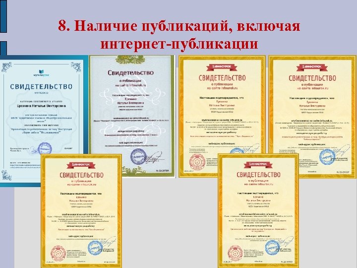 8. Наличие публикаций, включая интернет-публикации 