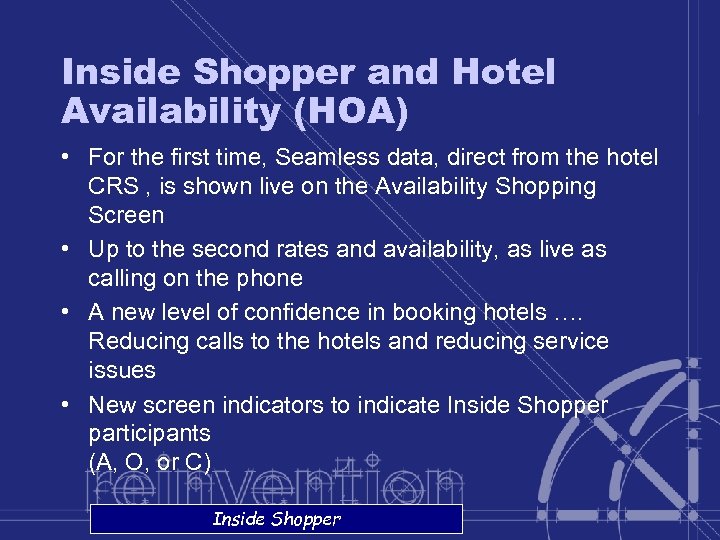 Inside Shopper and Hotel Availability (HOA) • For the first time, Seamless data, direct