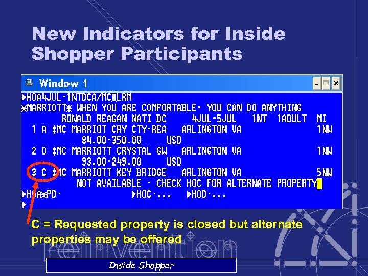 New Indicators for Inside Shopper Participants C = Requested property is closed but alternate